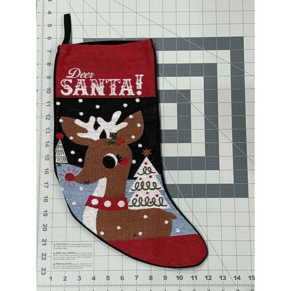 Rudolph Christmas Stocking "Deer Santa" Design Tapestry front Velvet Back - Picture 2 of 3